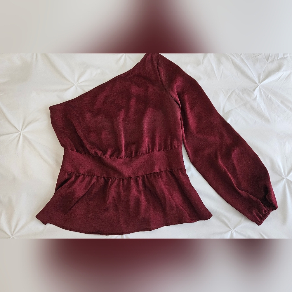 Express Red Asymmetrical Peplum Blouse